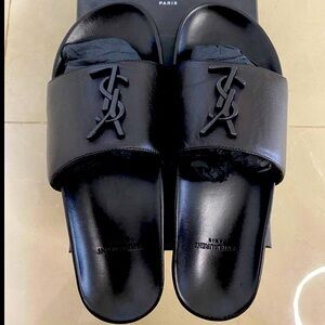 YSL Black Leather Slides